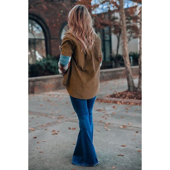 Azura Exchange  Khaki Aztec Pattern Corduroy Shacket - Picture 3 of 8